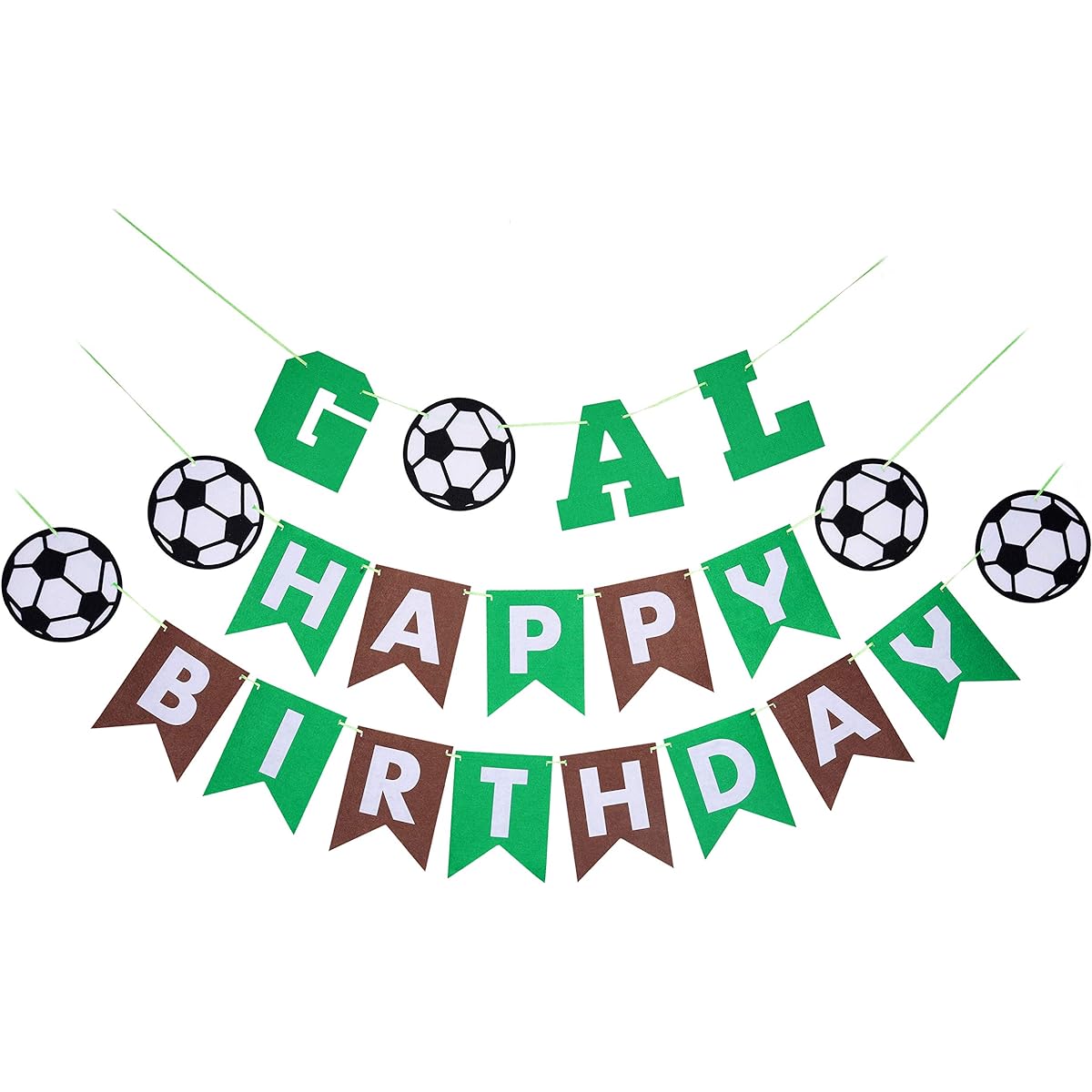Sports Themed Soccer Party Supplies and Decorations for Girls and Boys, 1 Happy Birthday Banner, 2 Stars, Soccer Foil Balloons, 16 Green Latex Balloons for Boys Kids 1st 3rd 4th Birthday Decor