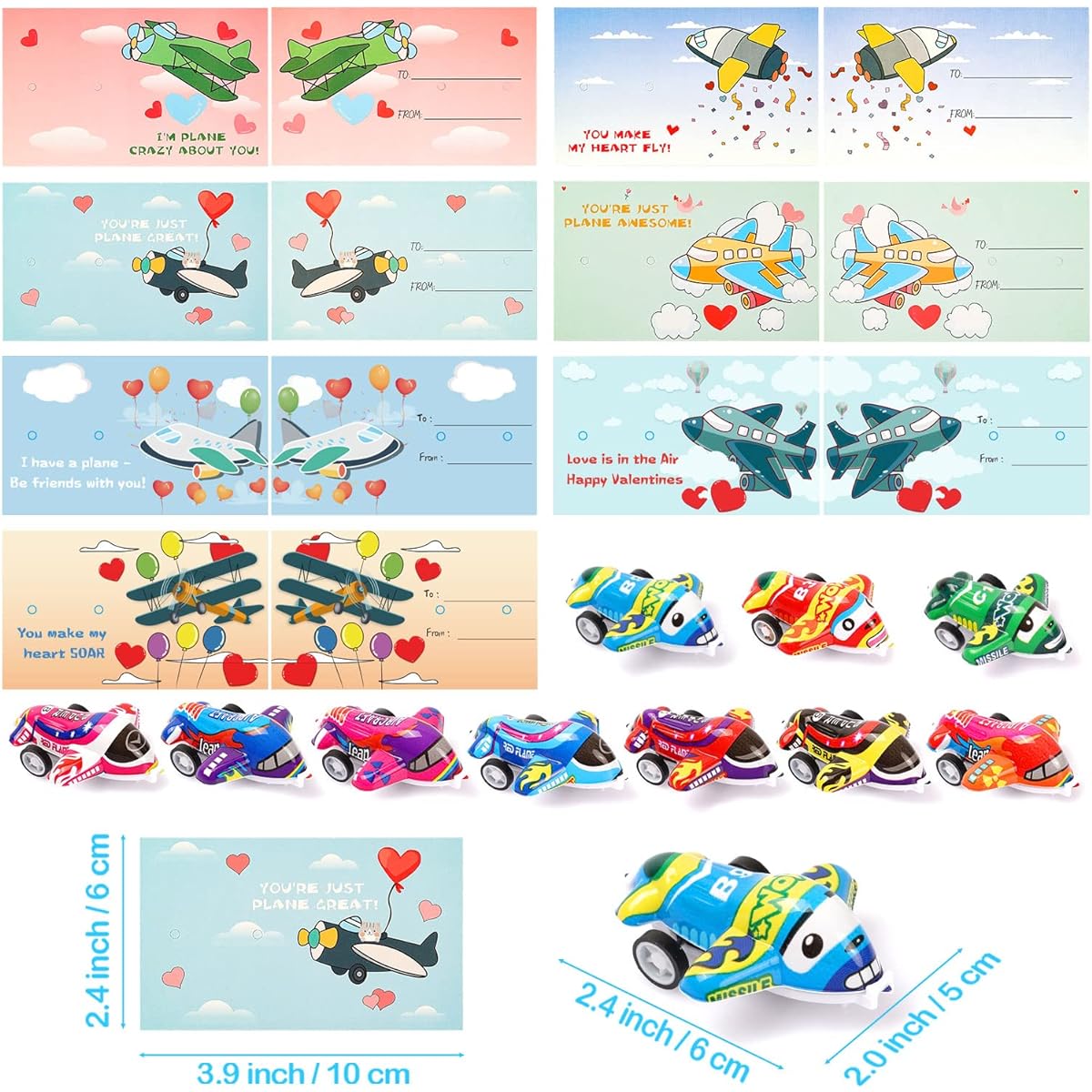 Valentine's Day Cards for Kids - 28 Pack Airplane Valentine Greeting Cards with Pull Back Planes Toy Party Favors Kids Valentine's Day Exchange Gift Cards for Boys/Girls/Classroom/School Party Supplies