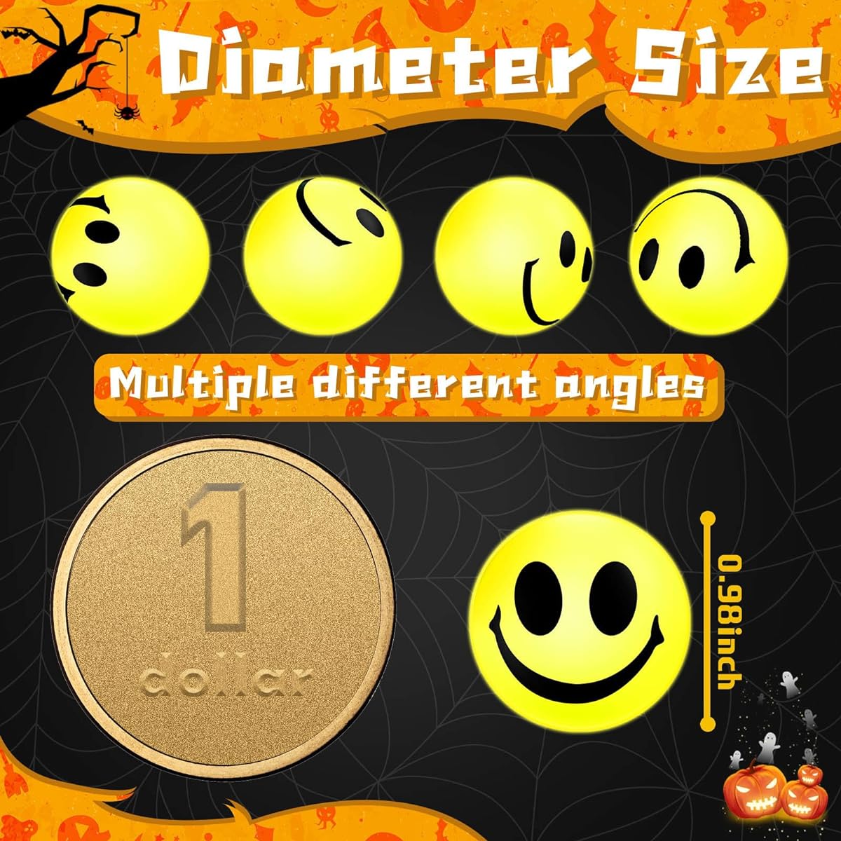 Deekin 300 Pieces 1 Inch Bounce Balls Glow in the Dark Smile Face Bouncy Balls for Boys Girls Birthday Holiday Halloween Party Supplies Goodie Bags Vending Machine Stuffers