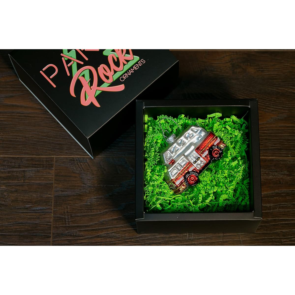 Party Rock Fire Truck Ornament Automobiles & Carriers Collection 3.25" W x 3" H Glass Blown Ornament for Christmas Tree