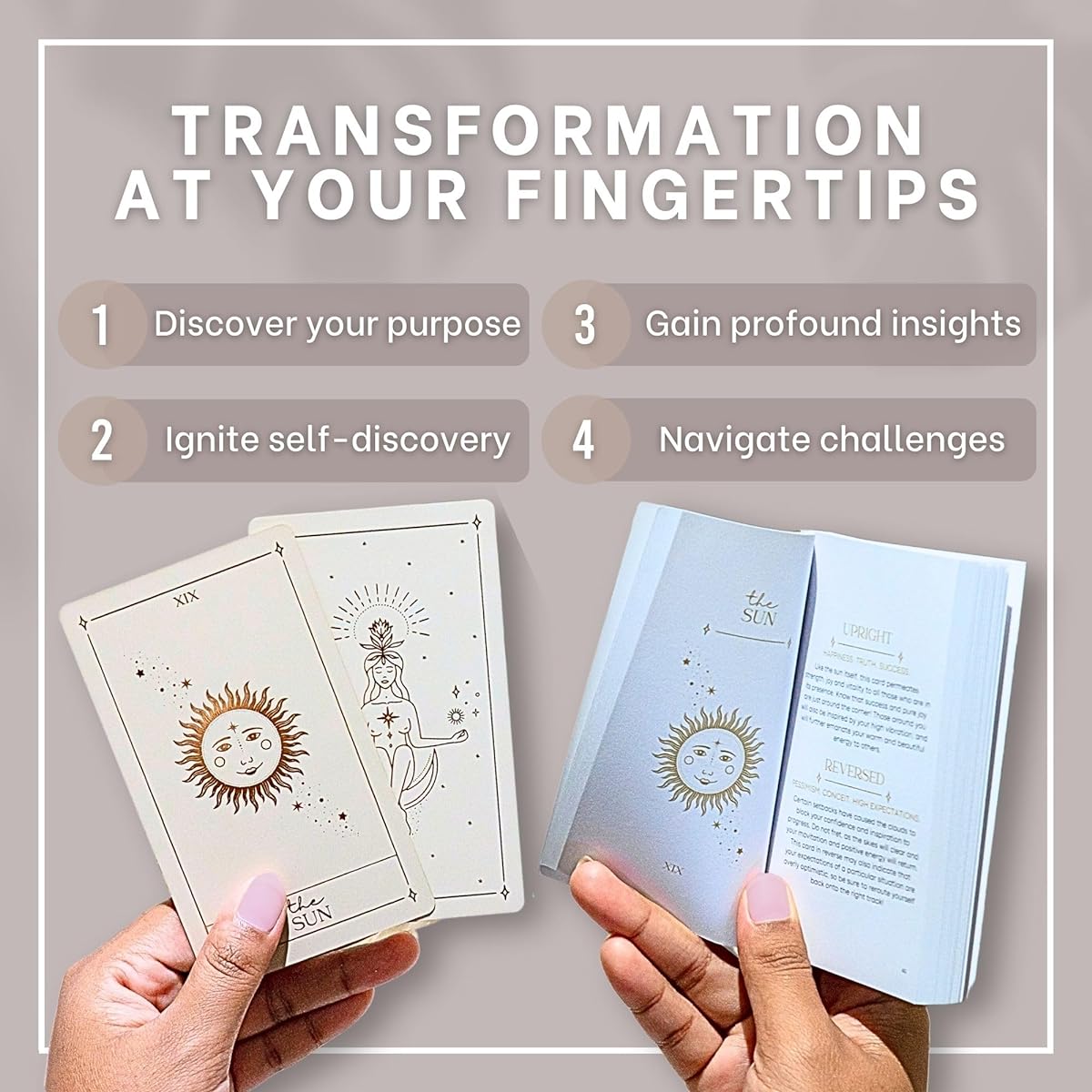 Soleia Original Tarot Card Deck with Guidebook & Box | 78 Gold Foil Tarot Cards for Beginners & Experts | Modern Rider-Waite Tarot Deck | Tarot Gifts for Adults | Beige Tarot Cards