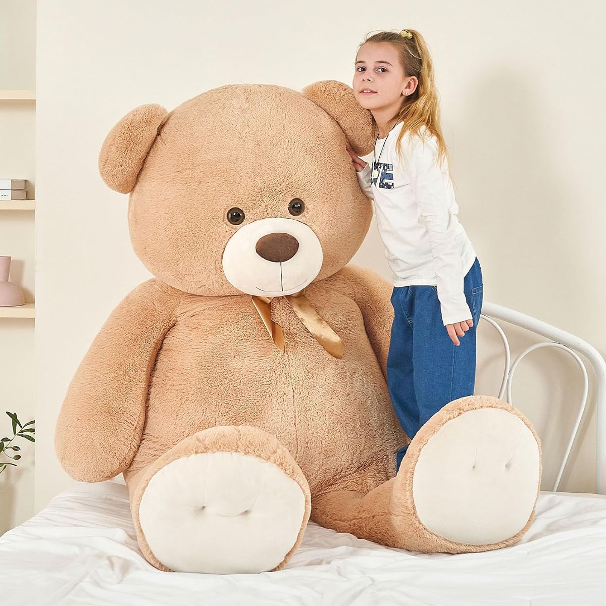 Tezituor Big Teddy Bear 6ft Giant Teddy Bear Stuffed Animal 75inch Human Sized Teddy Bear Girlfriend Boyfriend Beige Teddy Bear for Valentine's Day Baby Shower Birthday Anniversary