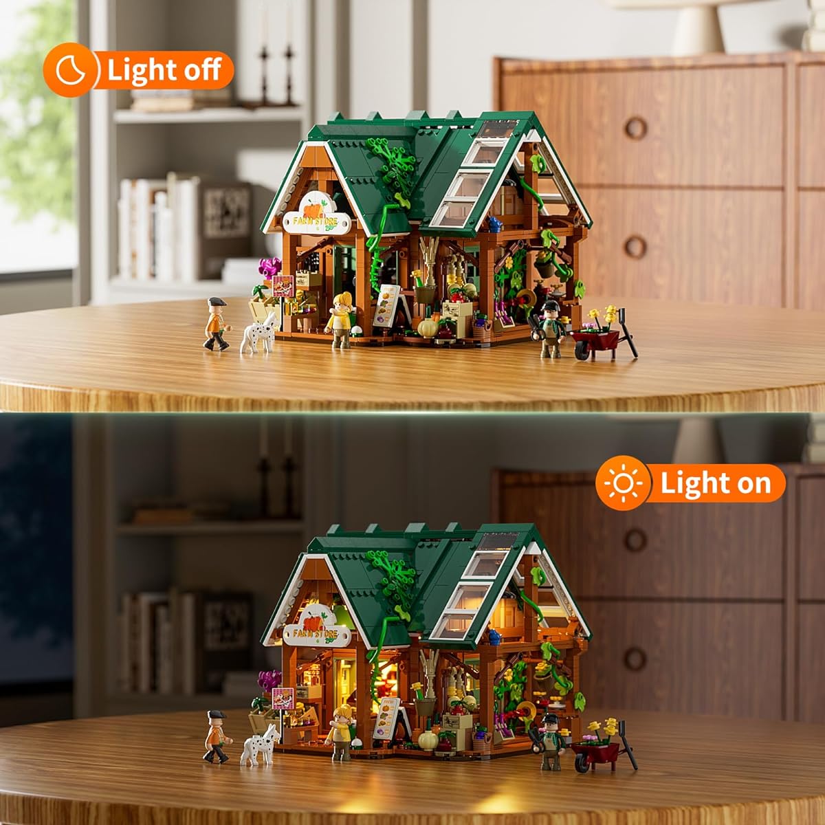 Funwhole Farm-Store Lighted Building Blocks Set - Farm Shop LED Light Construction Building Model Set 1523 Pieces for Adults and Teens