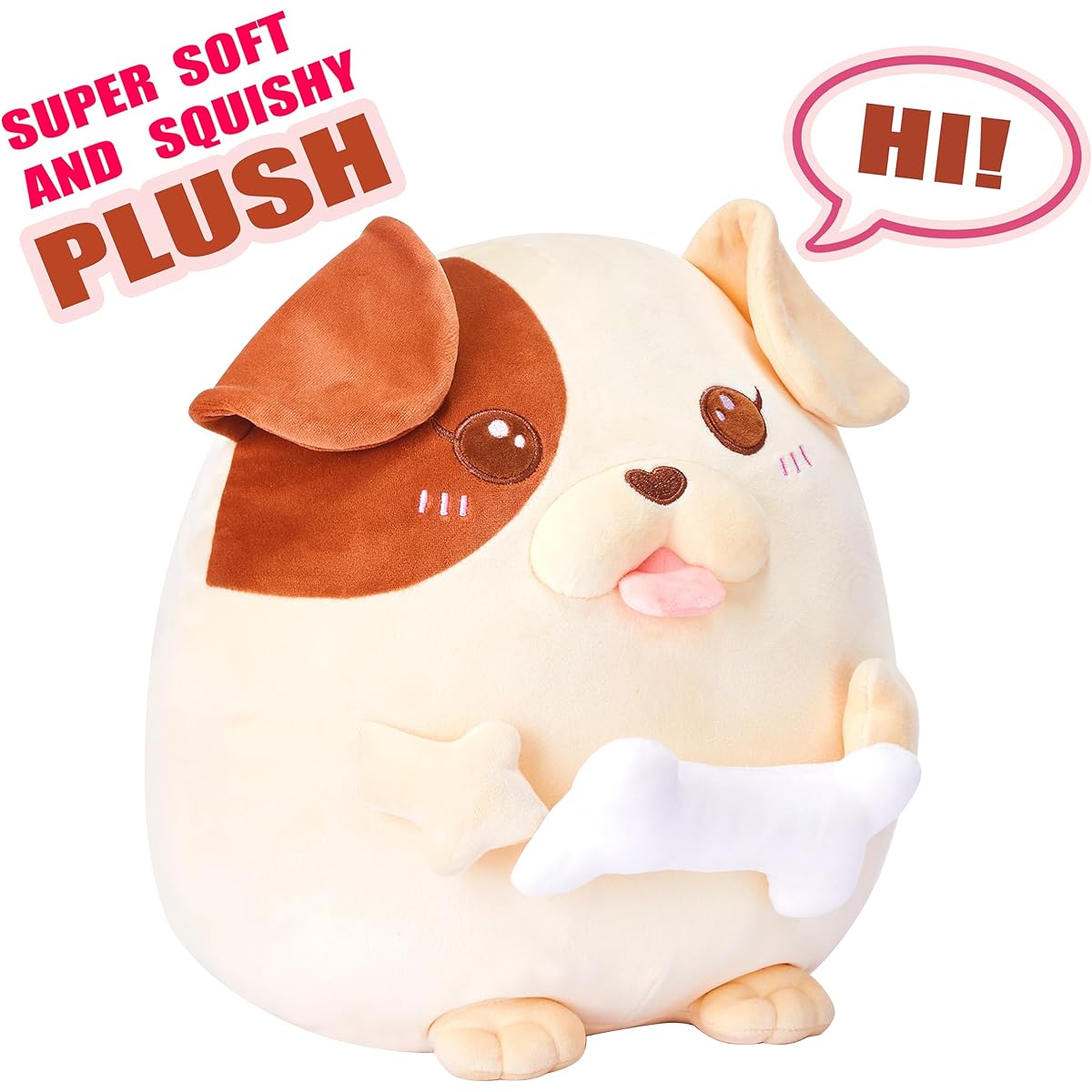 PLAYNICS Large Dog Plush Pillow Puppy Animal Toy Big Size Cute Soft Toy 12 Inch Fat Kawaii Cuddly Adorable Plush Toy for Kids Girls Boys (Bone Dog)