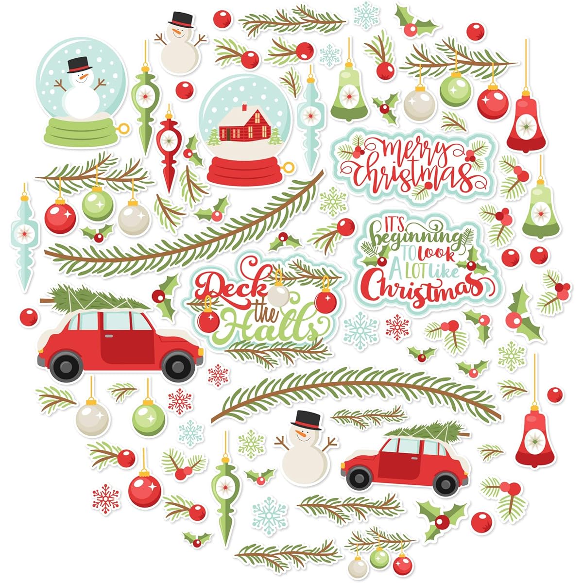 Miss Kate Cuttables Die Cut & Paper Set - Deck The Halls - Christmas - 16 Sheets of 12"x12" Specialty Paper & 60+ Coordinating Die Cuts - Original Matching Set