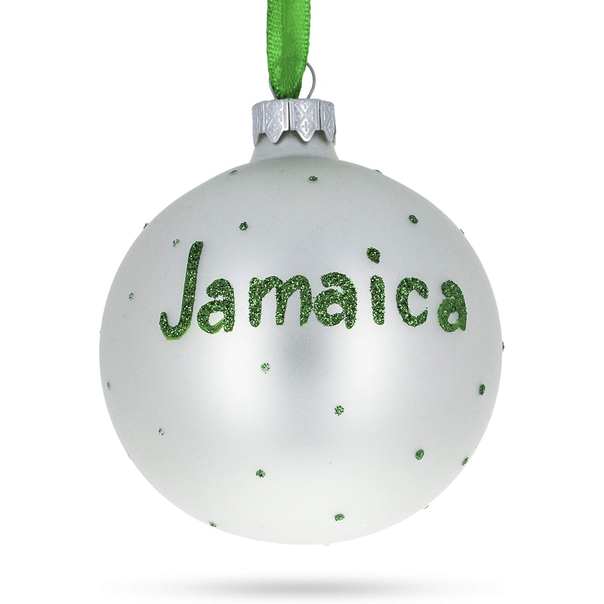 Vibrant Jamaican Flag Blown Glass Ball Christmas Ornament 3.25"