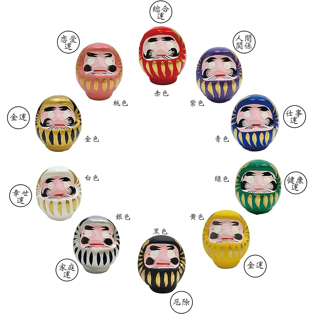 Shigeta Daruma, Made in Japan, Daruma, Takasaki, Family Safety, Good Luck, Good Luck, Passing, Winning, Prayer, Ornament, Traditional Craft, Height 9cm, Unique Daruma No. 1, 10 pieces, 10 colors set