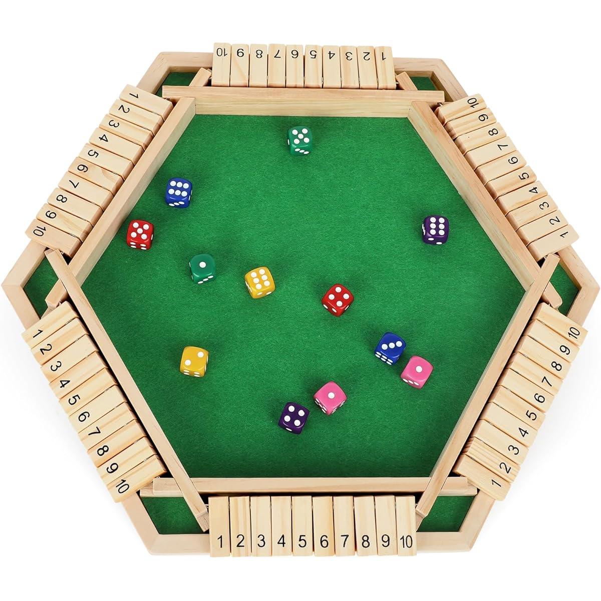 ELONGDI Dice Game Wooden Board Game Dice Game 6 Players Dice Table Match Game for Kids and Adults, Family, Pub (6.4 x 13.4 Inch)