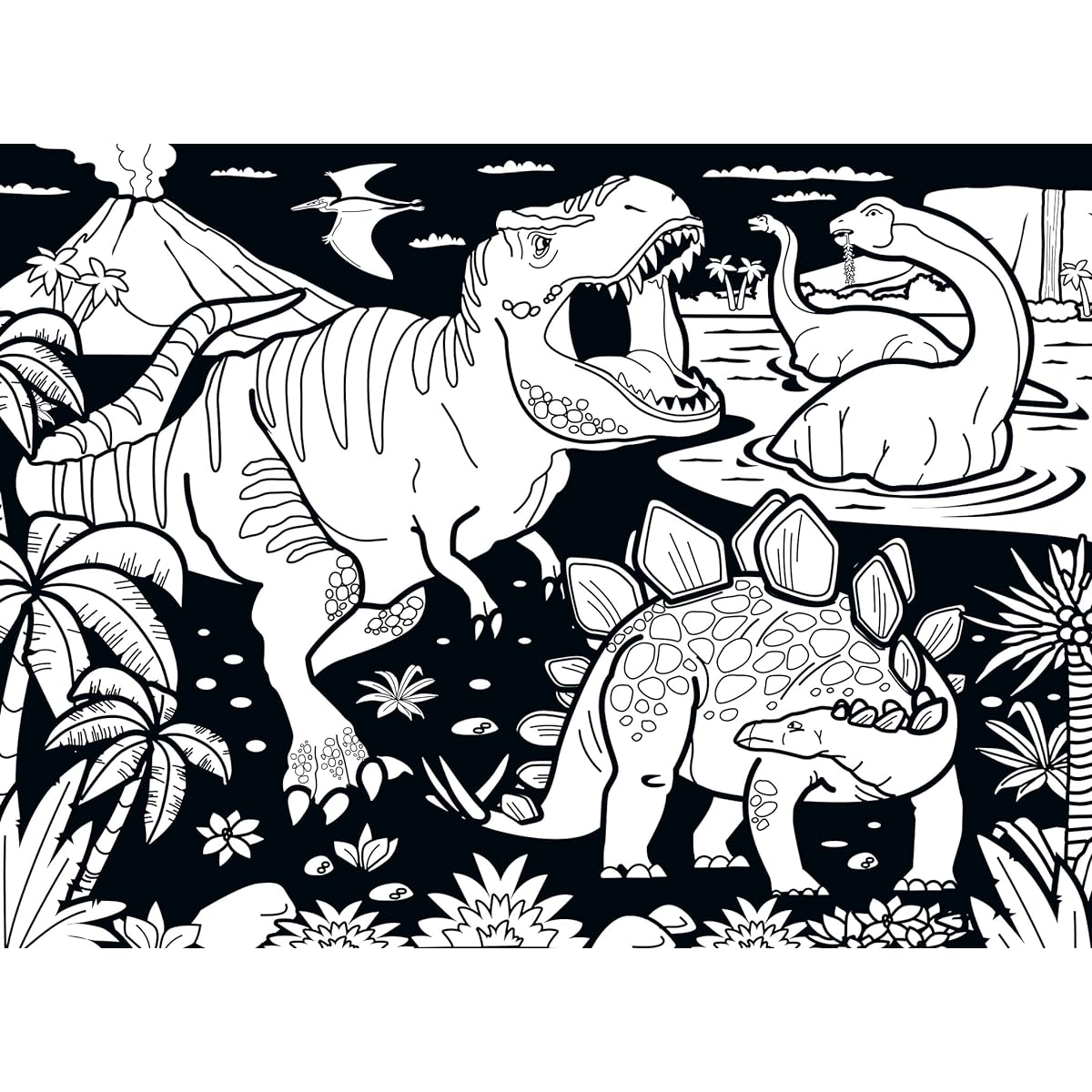 Masterpieces Puzzle Company Velvet Coloring-Dinosaurs 60 Piece Right Fit Puzzle, Multicolor, 14" x 19"
