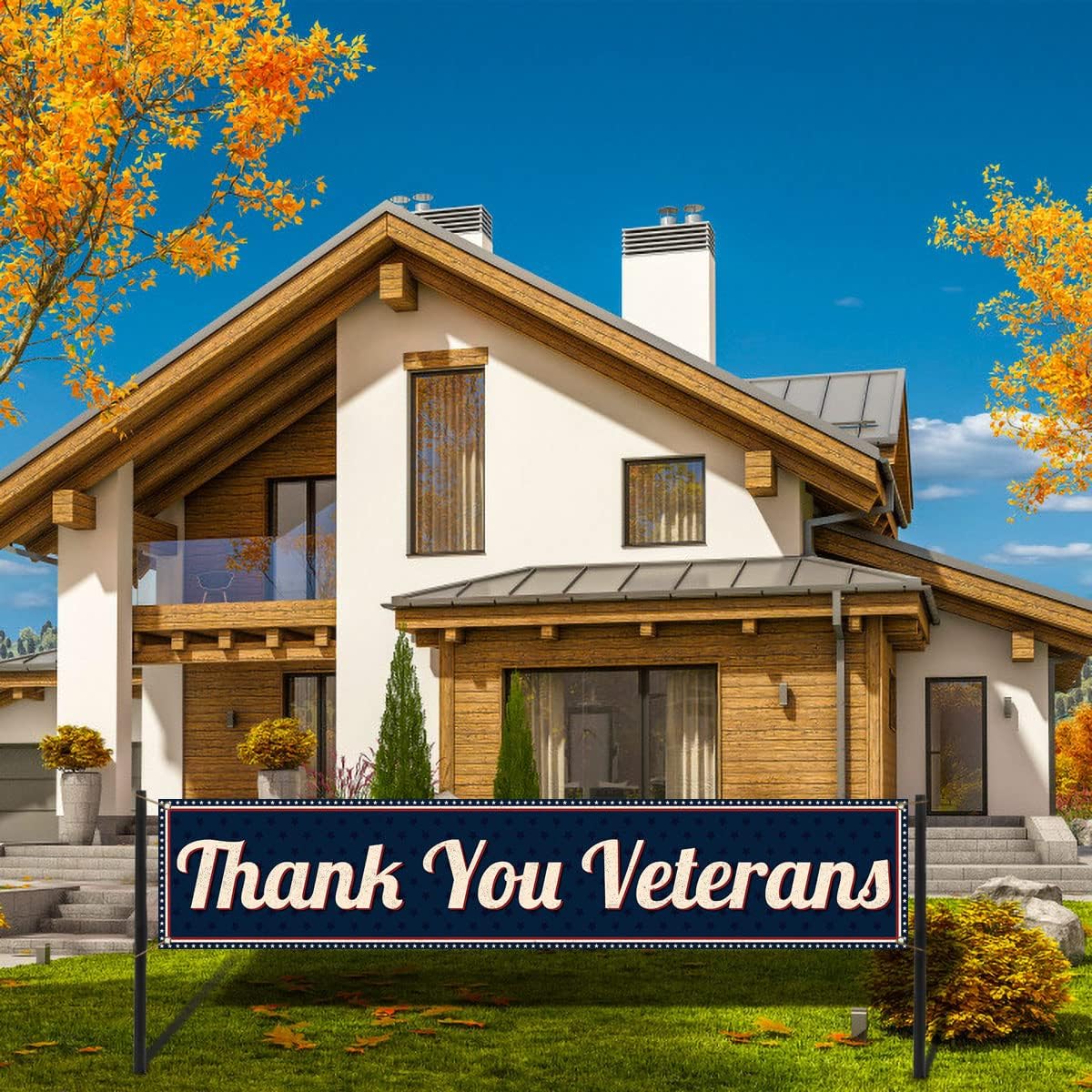 Pudodo Thank You Veterans Fence Banner Honoring All, Holiday Party Decorations, Hanging in Yard, Outdoor Decorations