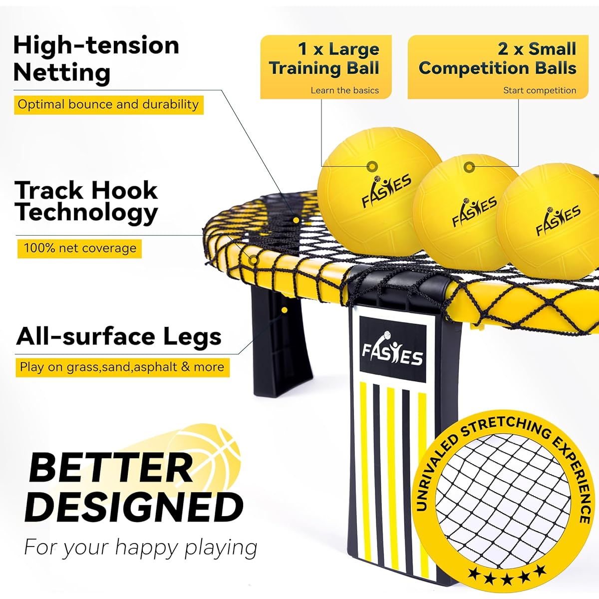 Roundnet Game Set, 3 Balls Kit with Carry Bag, Round Net Set for Outdoor/Indoor/Beach/Yard/Lawn/Backyard/Park/Outdoor Games for Adults and Family