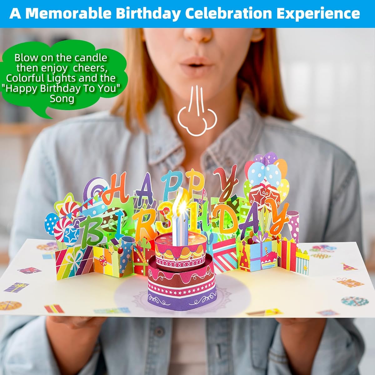 Gumry 31ST Musical Birthday PopUp Card, Blowable LED Light Candle 3D Cards with Song 'HAPPY', Applause Cheers Sound,Color-Changing Lights,Colourful Greeting Cards for Women Men Turning 31 Years Old