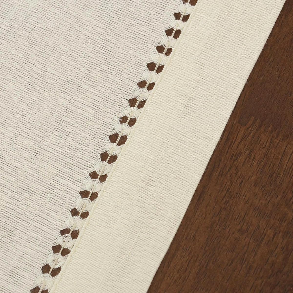 Grelucgo Farmhouse Plain Ivory Color Hand Hemstitch Pure Linen Table Runner 100% European Flax Fabric 13 x 60 inches