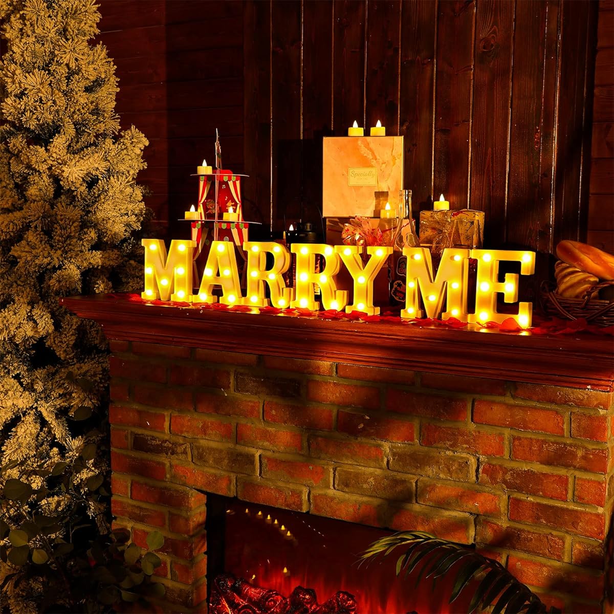 Marry Me Light Up Letter Proposal Decoration Set, 7 Pieces LED Marry Me Sign, Marry Me Letters, Romantic Night Light, 1000 Red Rose Petals, Proposal Engagement Wedding Party Decor