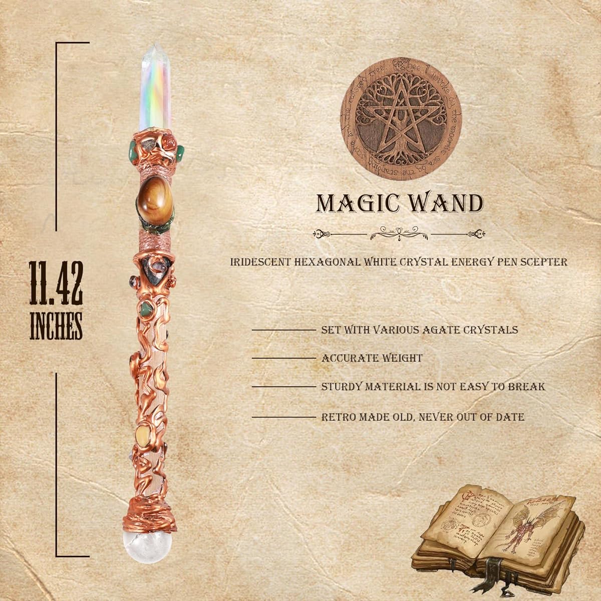CAICED Crystal Magic Wand Witch and Magic Supplies Tool for Wizard Witch Sorcerer Decoration Real Perfect Wand Natural Material Kit