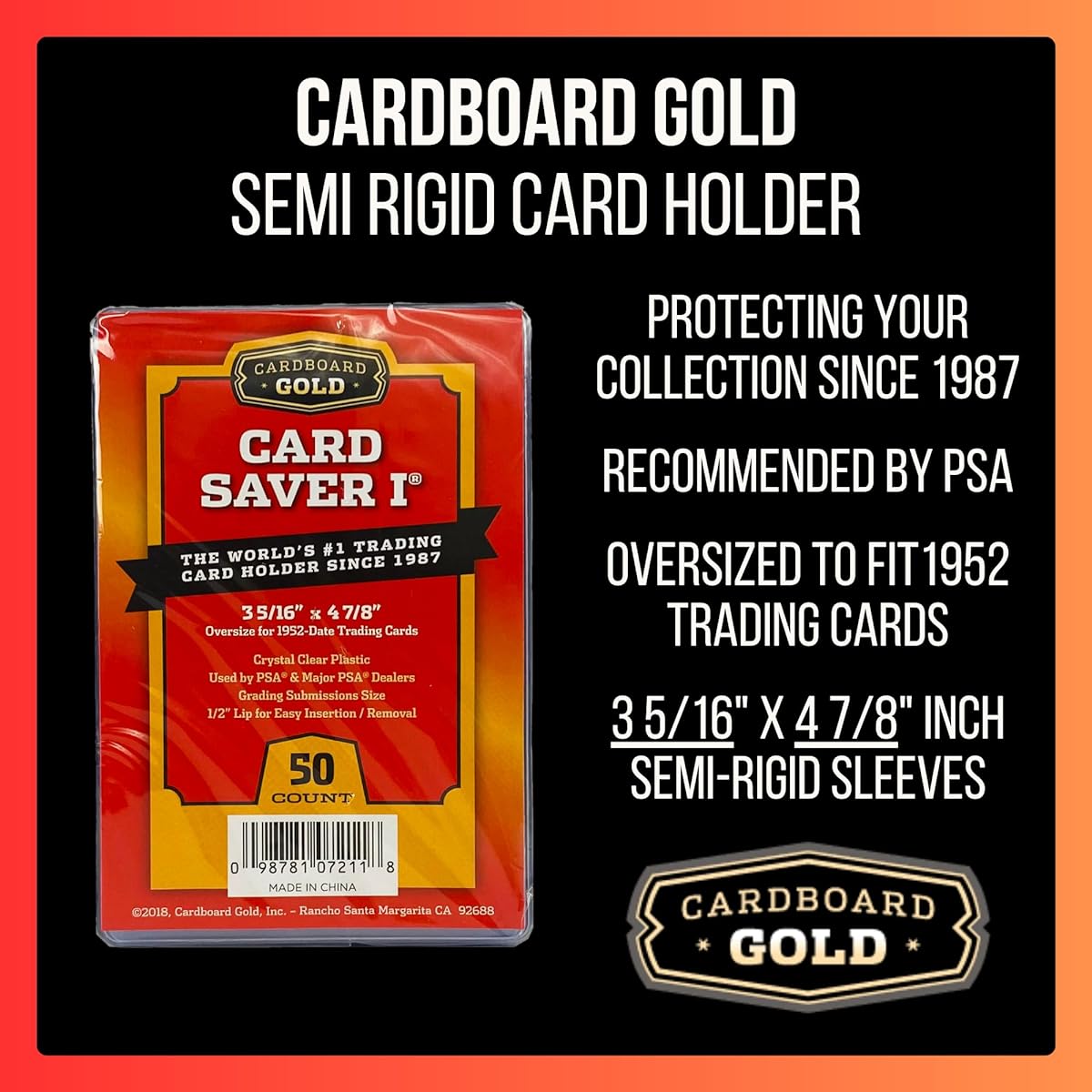 Card Saver 1CS1 Pro Graded Card Submits (1 Case = 2000) Cardboard Gold Ultra Protection