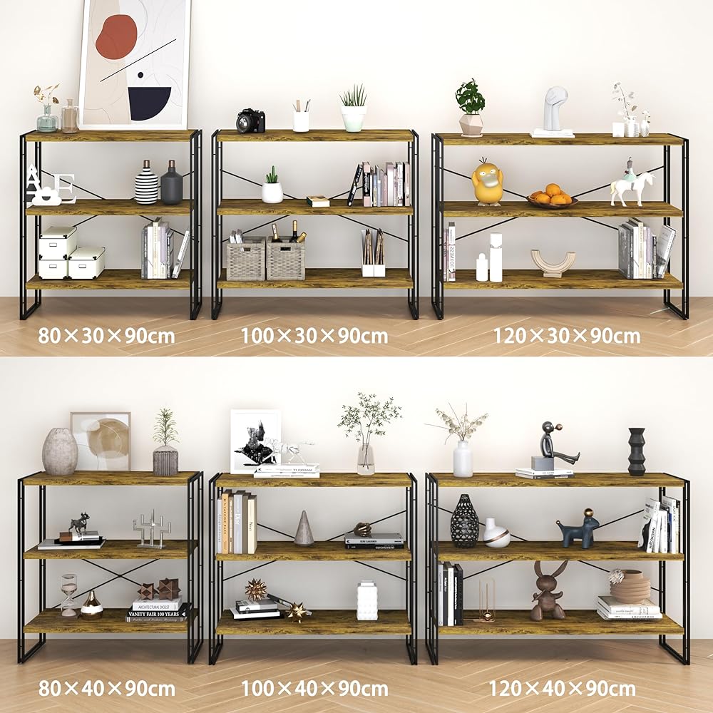 KIBOU KAI Rack Open Shelf Width 80 x Depth 40 x Height 90cm 3 Tiers Stylish Rack Shelf Bookshelf Storage Rack Wooden Wood Grain Open Rack Display Assembly Brown