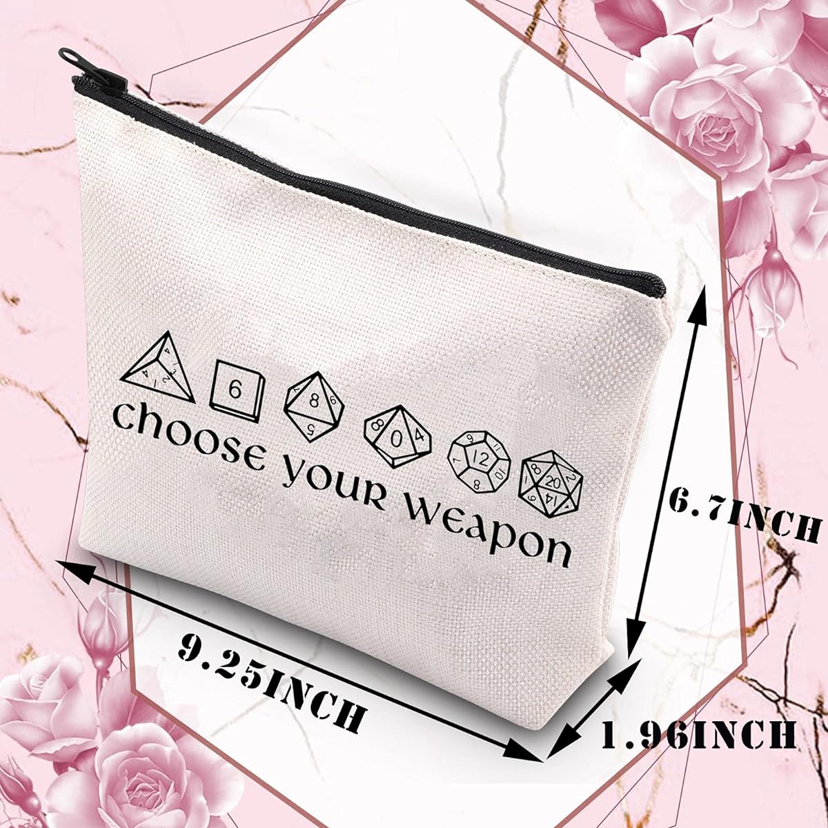 Dungeons & Dragons Gift Dungeons D20 Dice Makeup Bag Funny RPG Gamer Bag Travel Cosmetic Pouch DND Gift Girls Weapon Selection Makeup Bag DND Fan Cosmetic Bag, Choose Weapon DM,