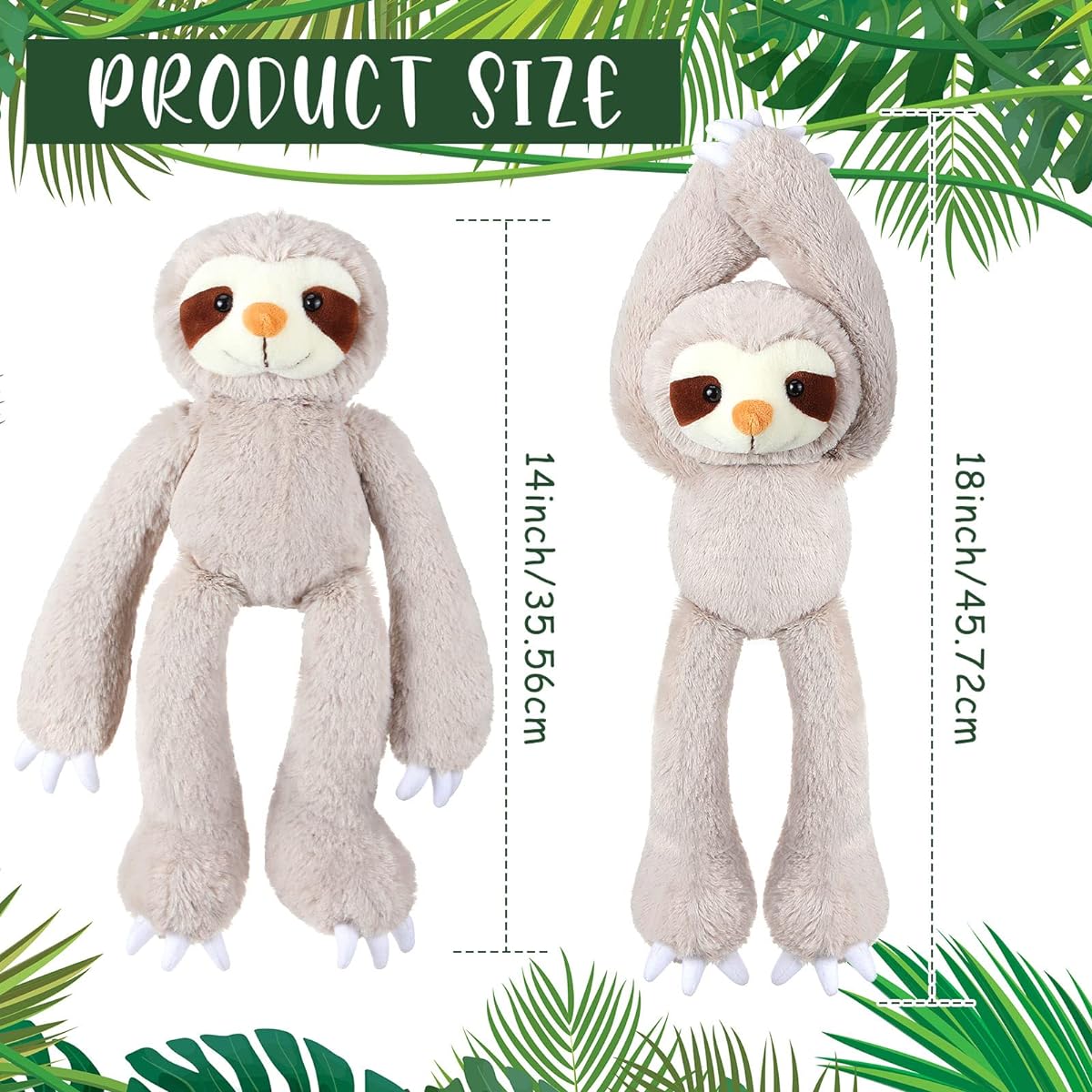 HyDren 4 Pack Hanging Sloth Plush Toys, 18" Three Toed Sloth with Hook and Loop, Hand Hanging Sloth Toys for Boys Girls Bedroom Animal Theme Birthday Party Favors Decorations