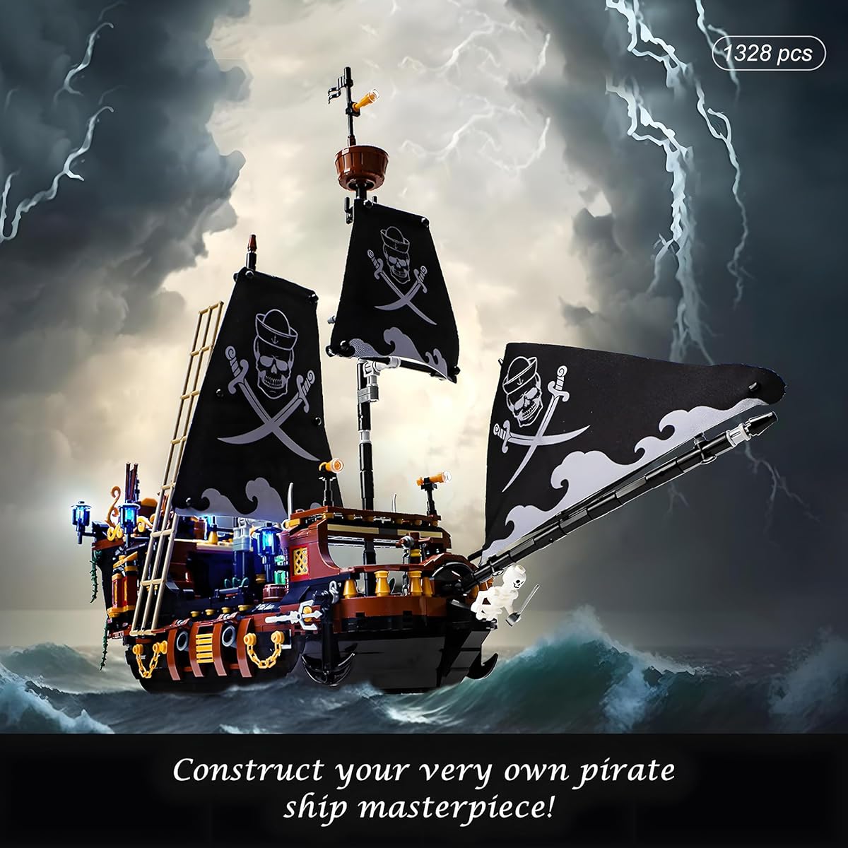 Seyaom Pirate Ship Toy Mini Building Blocks Set - Classic Boat and Caribbean Ship Construction Kit - Ideal Gift for Adults, Boys and Girls - 1328 Pieces - Not Compatible with Lego