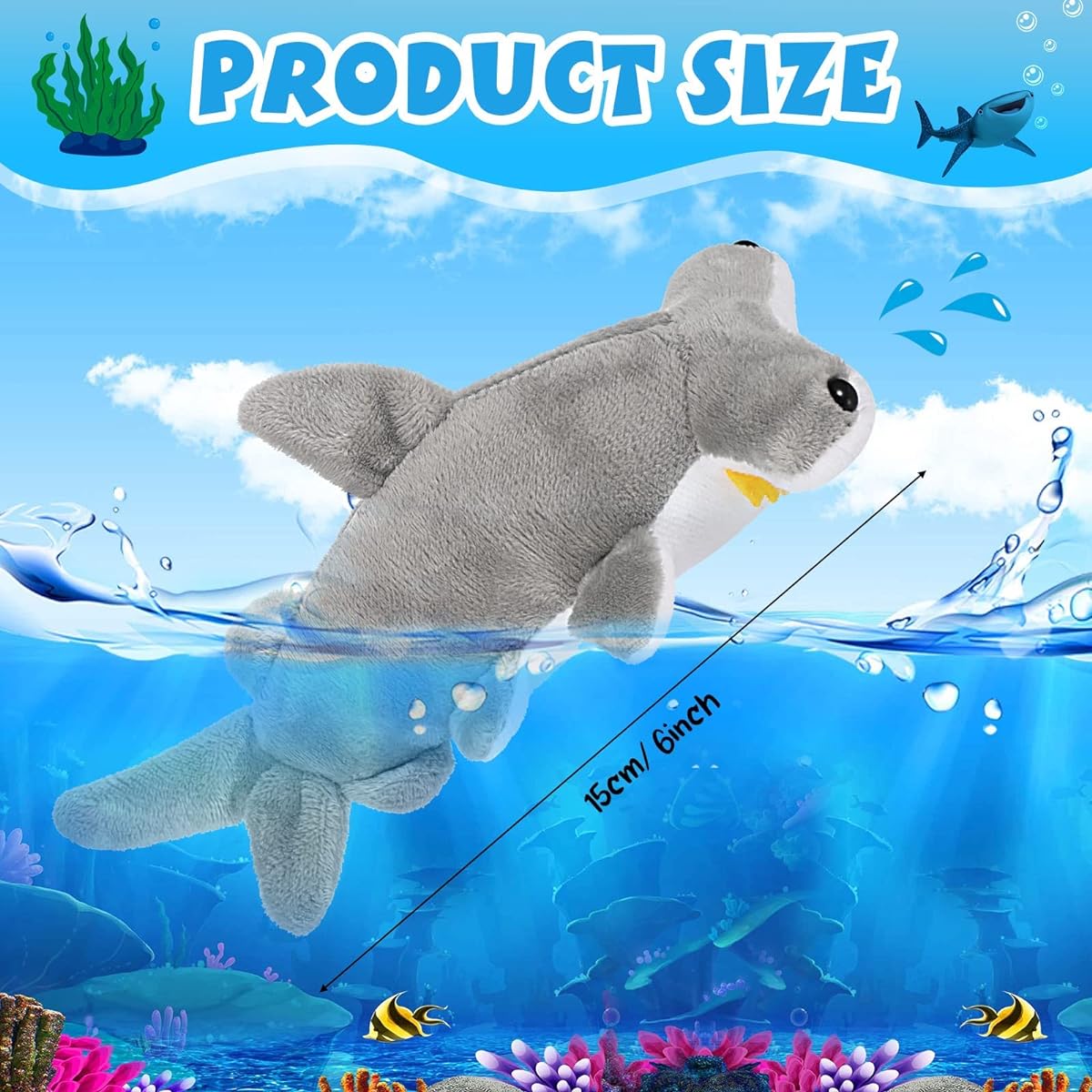 12 Pieces Plush Sea Animals Mini Soft Stuffed Sea Animals Bulk Ocean Creatures Toys for Kids (Shark Style 6 Inch)