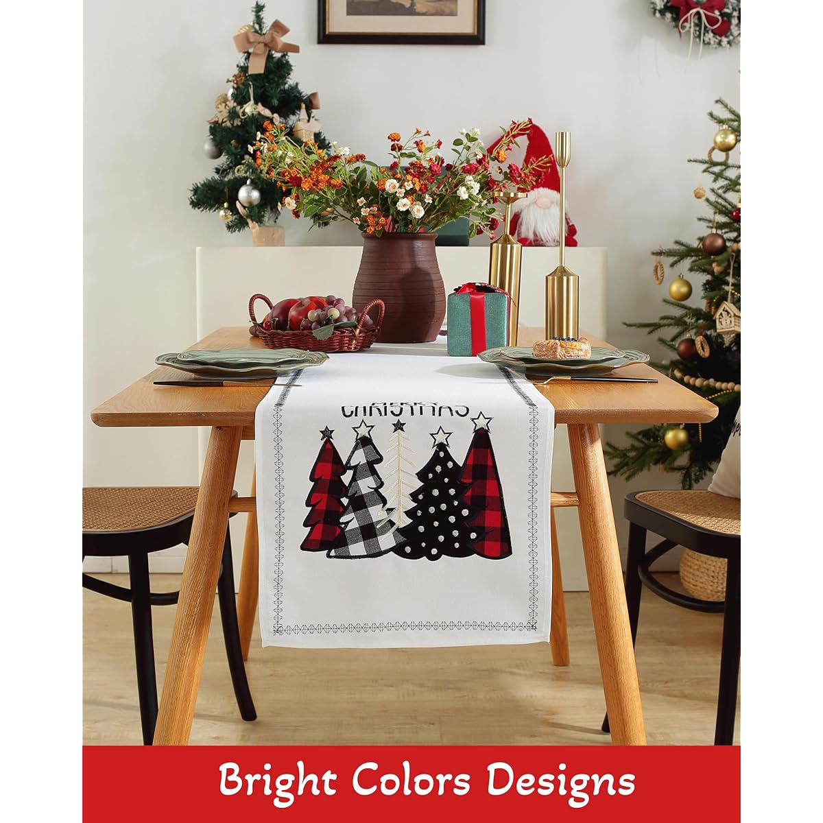 Christmas Table 70"x15" Runner Christmas Tree Pattern White Christmas Decoration Table Decor