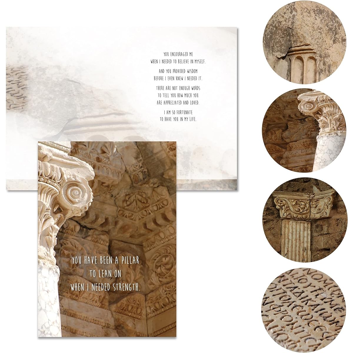 Smiling Wisdom - Mother Father Mentor - Pillars of Strength Greeting Card and Matching European Themed Tile Keepsake Gift Set - Women Men Mom Dad (Pillars)
