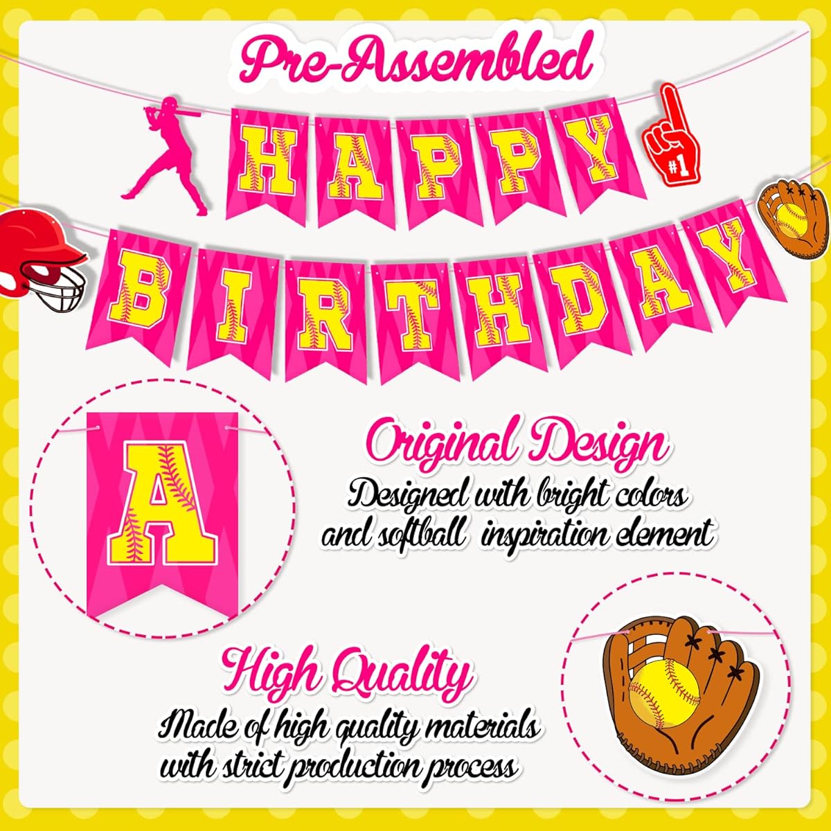 55pcs Softball Birthday Decorations Girls Baseball Happy Birthday Banner Cake Cupcake Toppers Balloon Fire Fastpitch Sports Player Birthday Party Supplies