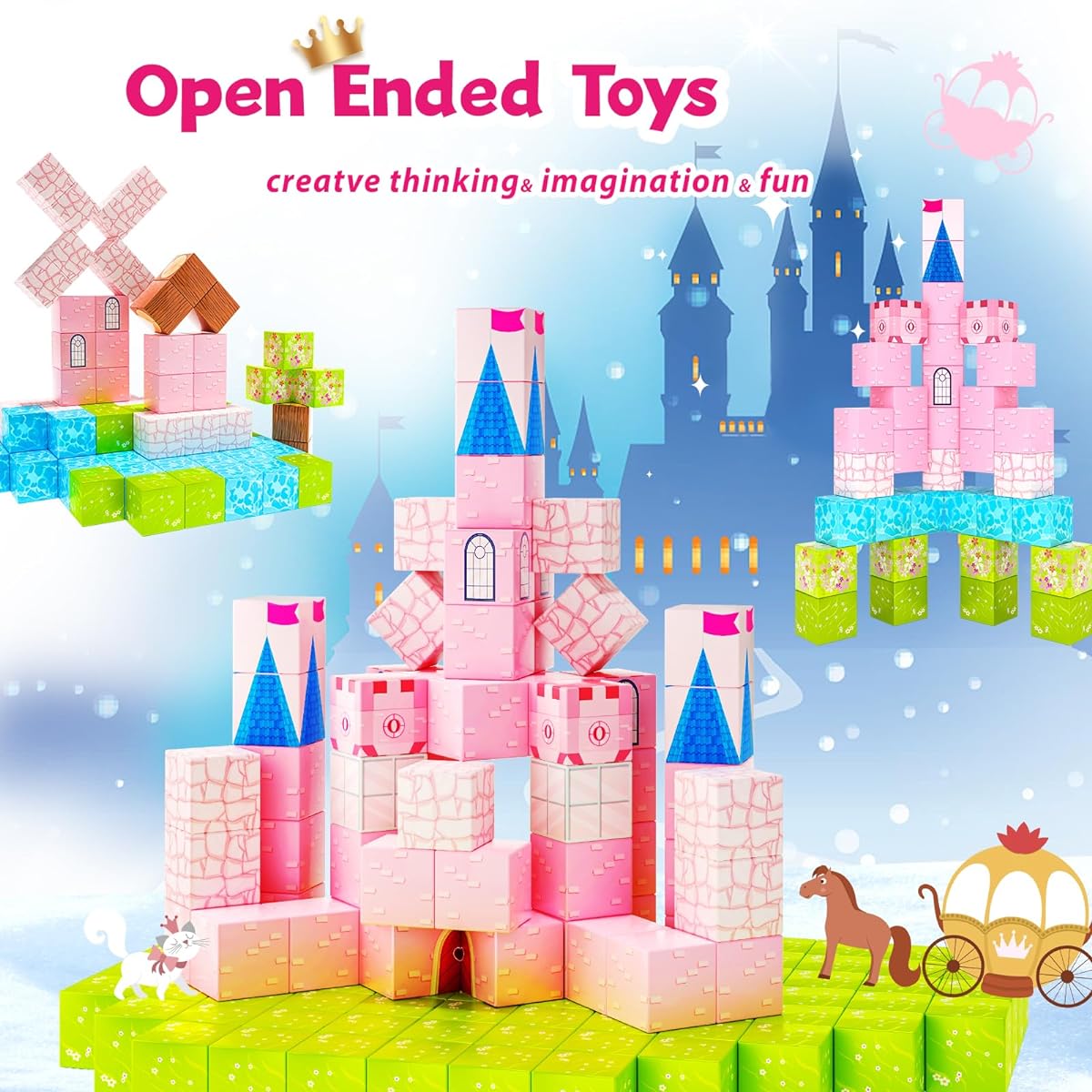 Hiwawind Magnetic Blocks Toddler Toys Kids Toys for 3 Year Old Open End Montessori Sensation Preschool Toys Gifts for Girls Princess Building Toys