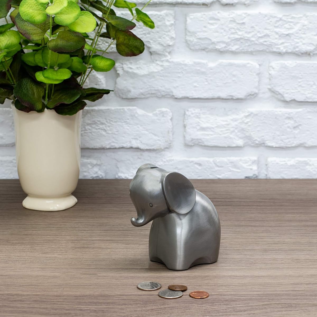 Sweet Elephant Silver Tone 5" Zinc Alloy Metal Baby Toy Piggy Bank
