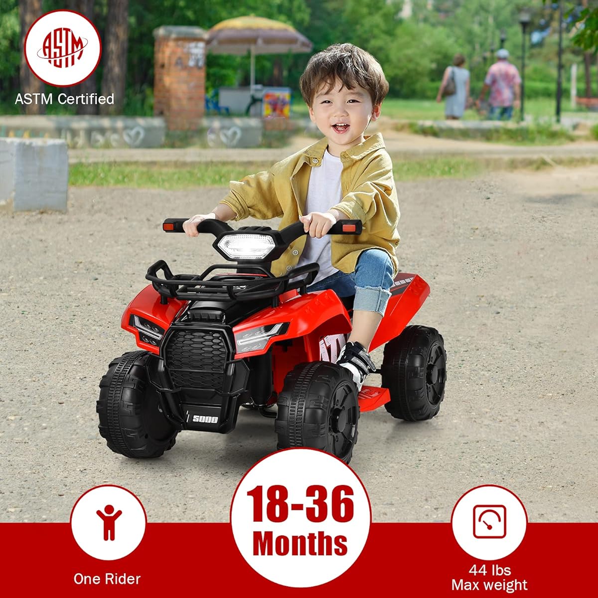 Costzon Kids ATV 6V Battery Powered Electric Car with LED Lights, Horn, Music, Storage Box, Wear-Resistant Wheels, USB MP3, Ride on Car 4 Wheel Quad for Toddler Boys Girls 18-36 Months (Red)