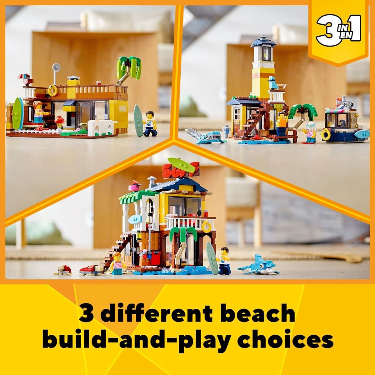 LEGO Creator 3in1 Surfer Beach House 31118 Building Kit Featuring Beach Hut and Animal Toys, New 2021 (564 Pieces)