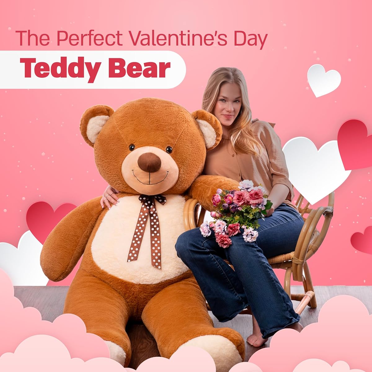Giant Teddy Bear 4ft Ultra Premium Big Teddy Bear - 51" Soft Fluffy Huge Teddy Bear Stuffed Animal Large Teddy Bear - Cute Valentine's Day Gift for Girlfriend, Wife (51" - Brown/Cream)