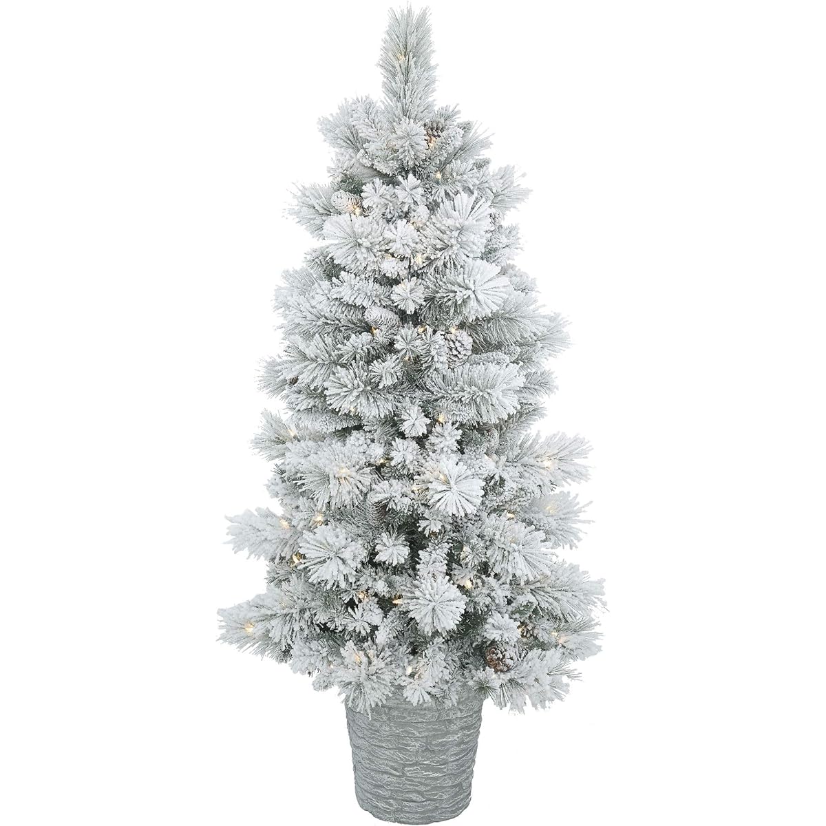 Vickerman 5' Potted Ashton Pine Artificial Christmas Tree, Warm White Lights, Snow Covered Artificial Tree, Seasonal Potted, Indoor Decor