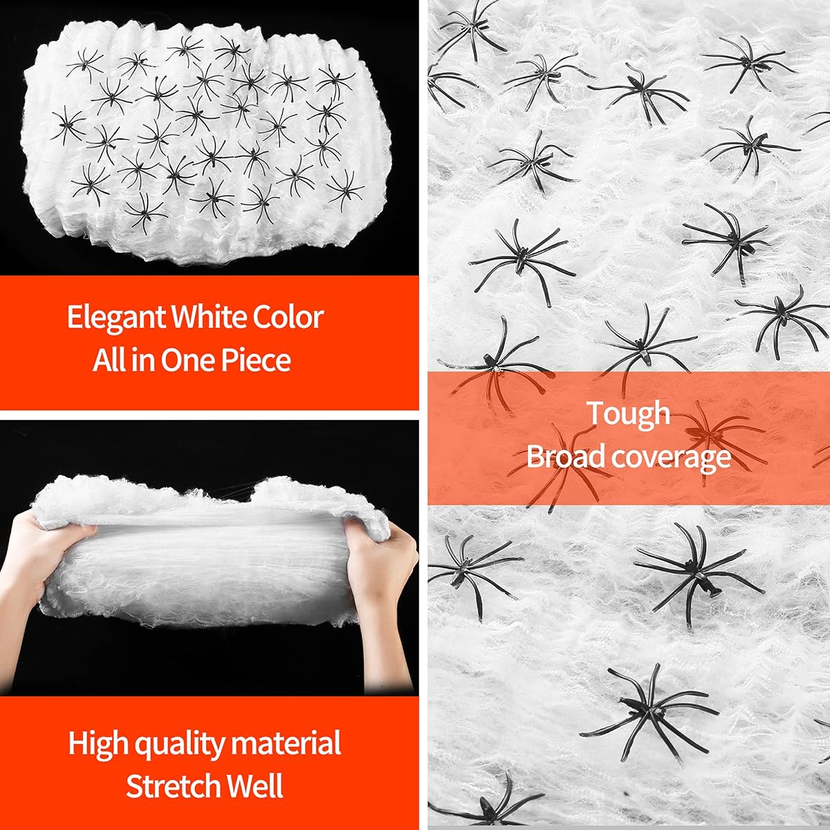 Halloween Spider Web Faux Stretch Spider Web Halloween Decorations Outdoor 1000 Square Feet Stretch Spider Web with 60 Fake Black Spiders Halloween Party Supplies