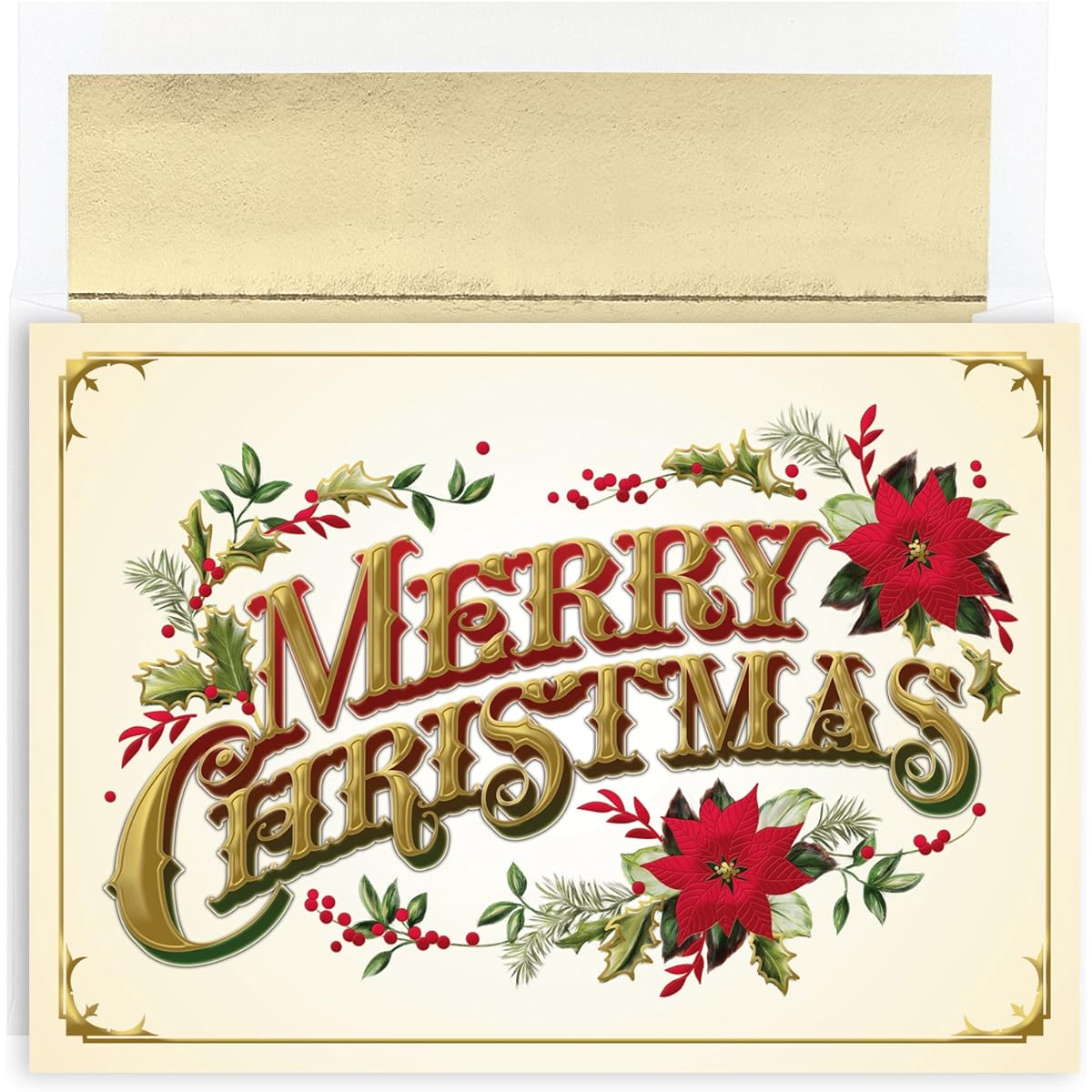 Masterpiece Studios Holiday Collection - 16 Boxed Christmas Cards with Foil Lined Envelopes, 7.8" x 5.6" Gold Trimmed Tree (964000)