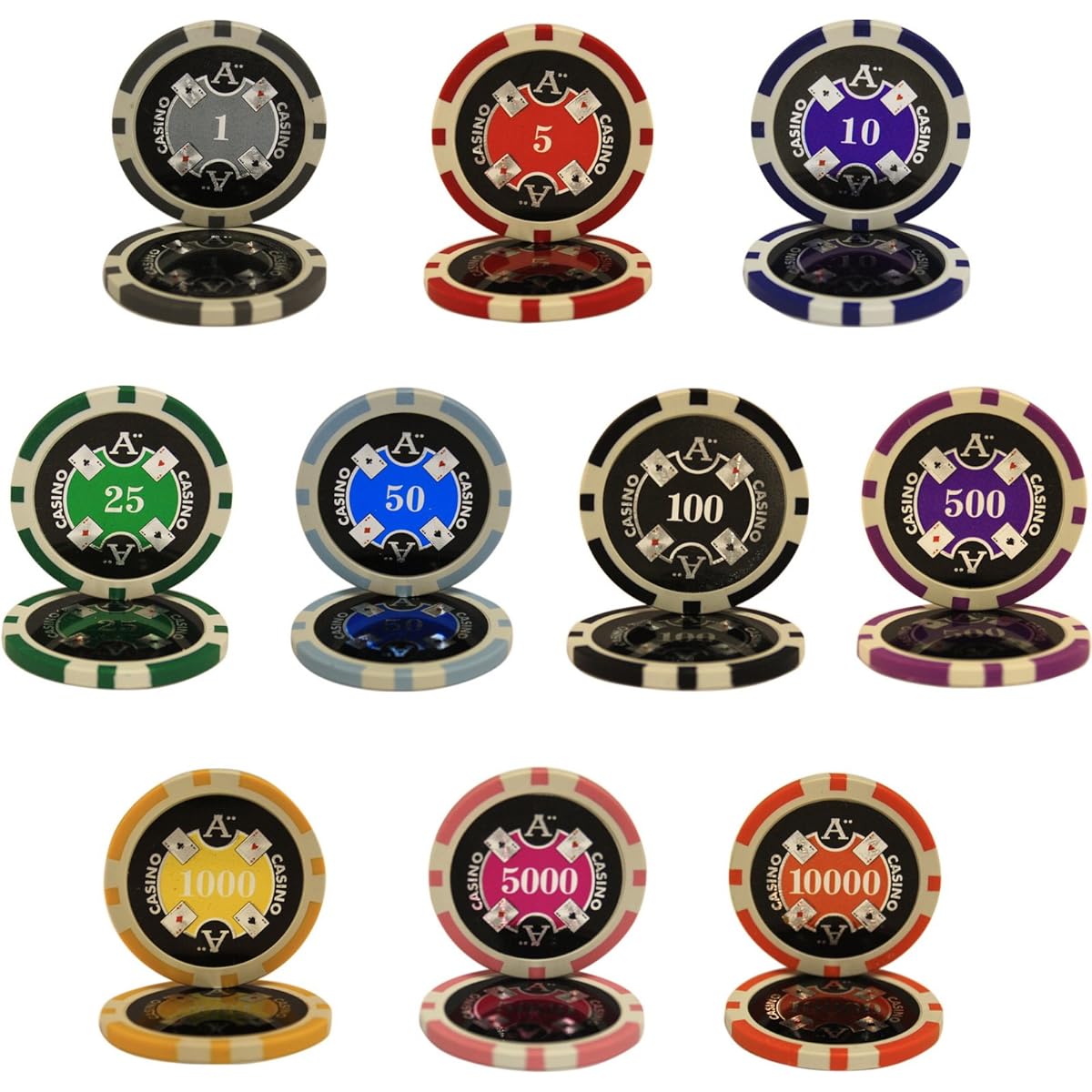 50 $5000 Ace Casino Clay Composite 13.5 Gram Poker Chips