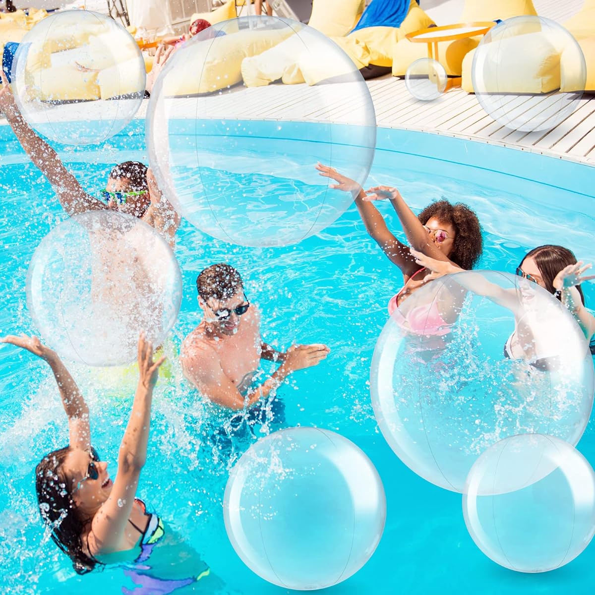 20pcs Inflatable Clear Beach Balls Multiple Sizes Transparent PVC Swimming Pool Party Balls for Boys Girls Adults Outdoor Summer Beach Hawaii Luau Party Favors Pool Water Toys Beach Sand Balls