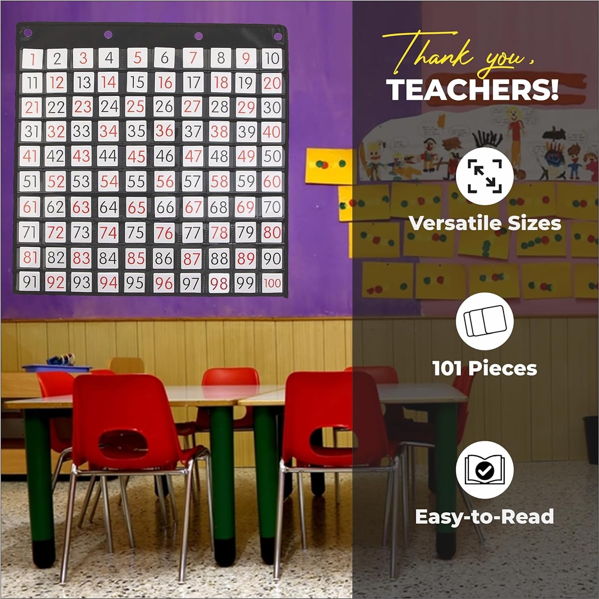 Fun Express Count to 100 Pocket Chart - 101 Pieces - Educational and Learning Activities for Kids