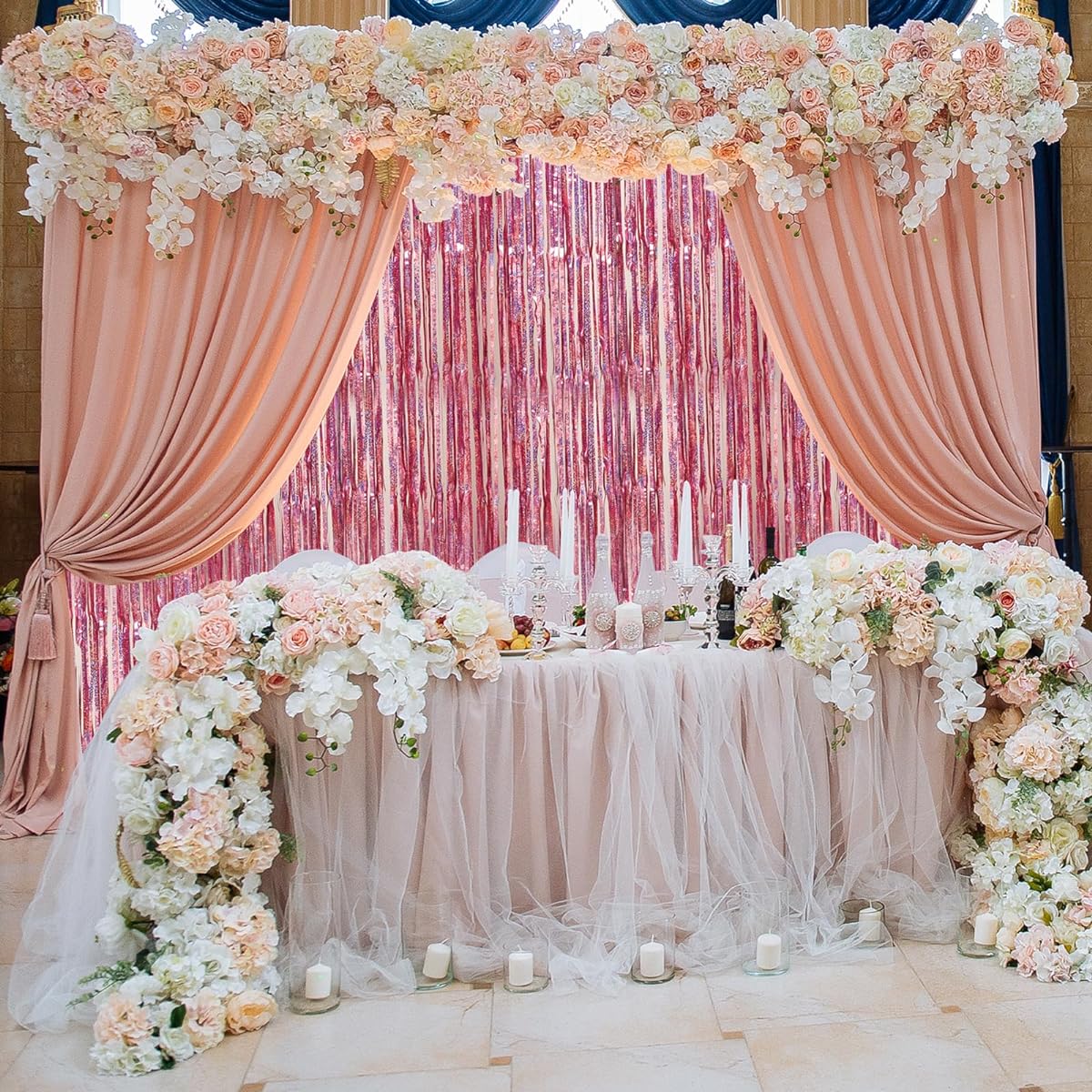 ACCEVO Pink Party Streamers 3 Pack Glitter Foil Fringe Curtains 3.3ft x 8.5ft Pink Party Decorations Photo Booth Streamers Metallic Tinsel Door Streamers for Christenings Thanksgiving Party Decorations