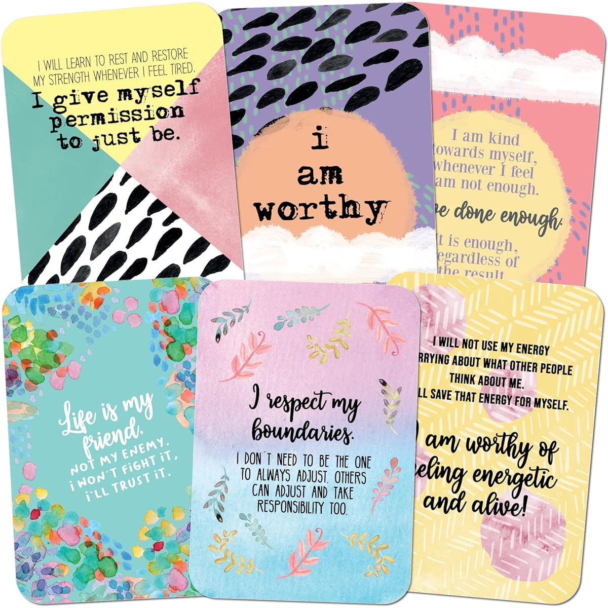 Anxiety Relief Cards - 45 beautifully illustrated self-care cards to help with stress, anxiety and relaxation.