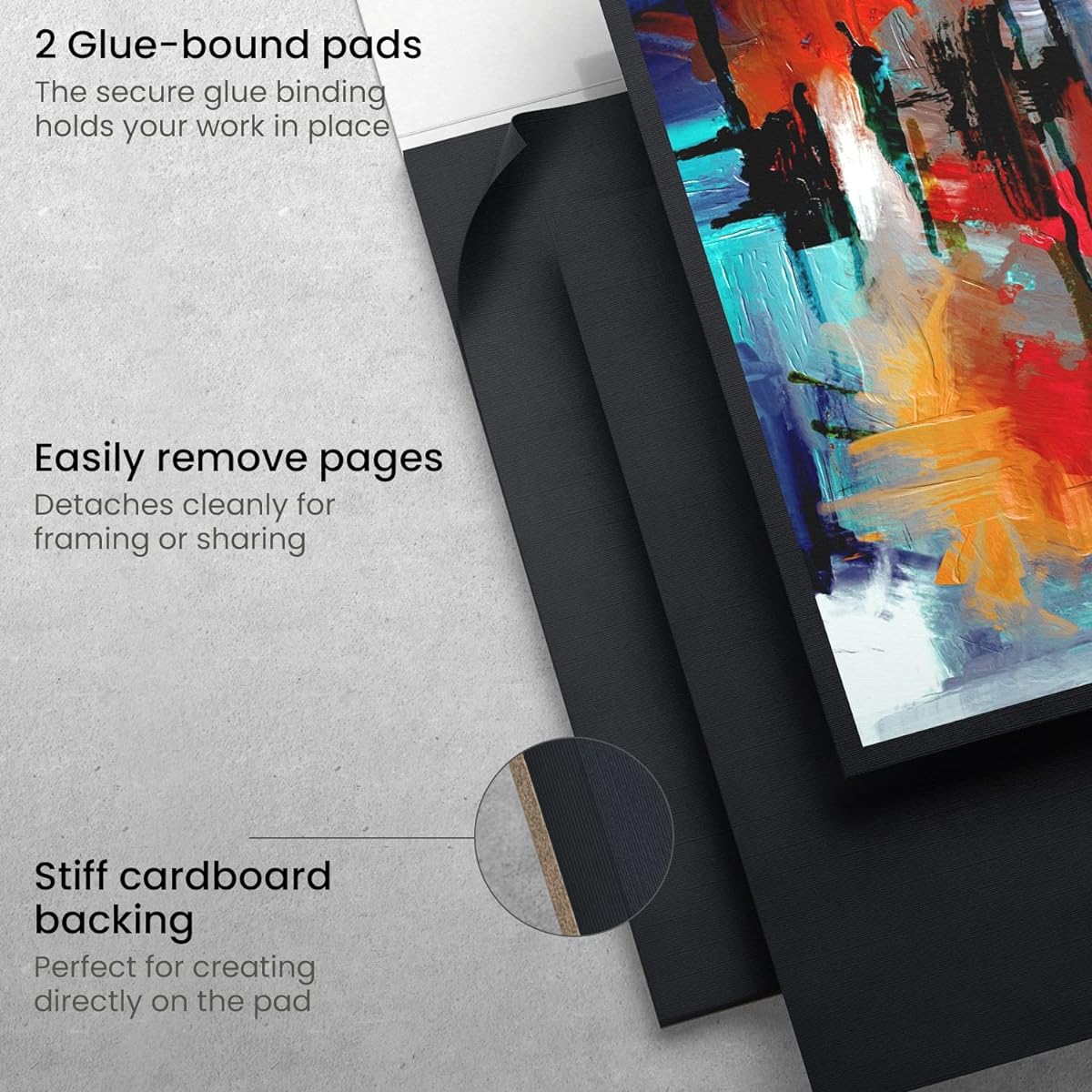 Arteza Acrylic Pads, Set of 2, Black 6 x 6 Inch 250lb Paper, 16 Sheets Each, for Acrylic, Oil Painting, Drawing, Art Supplies