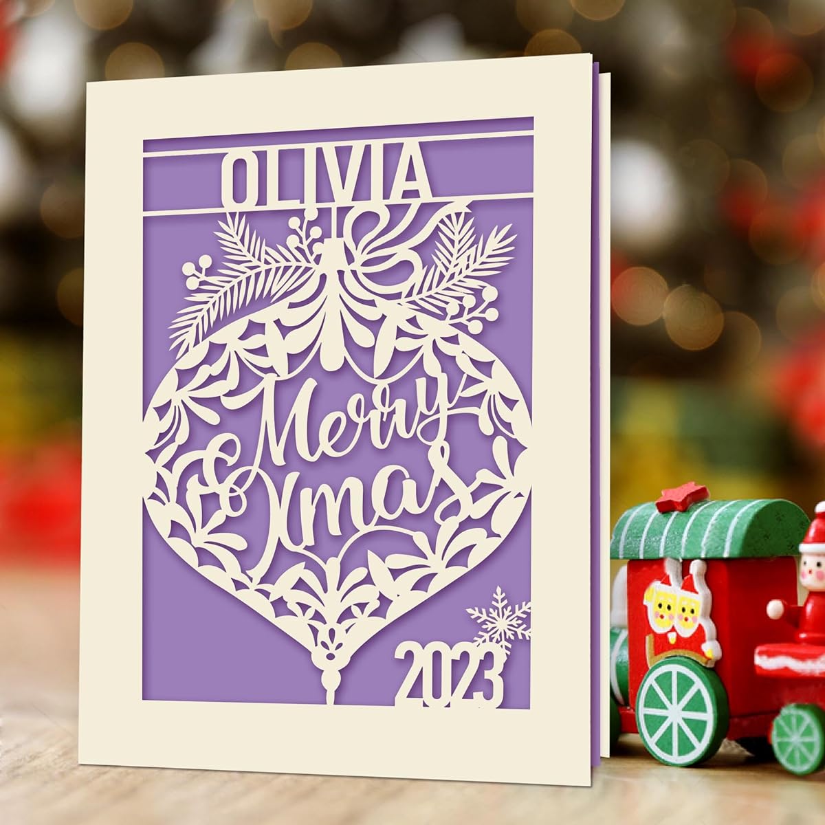 Personalized Christmas Card Gifts for Girls Daughter Kids Christmas Santa Brother Sister Grandpa Keepsake Cards for Granddaughter Write Any Text 2022 with Envelope (Lilac Purple)