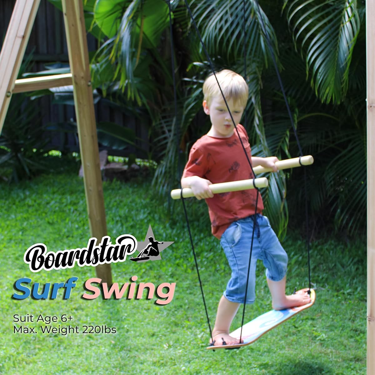 Boardstar Surf Swing (Wave) - Outdoor Stand Up Swing with Adjustable Handles and Surf-Inspired Design