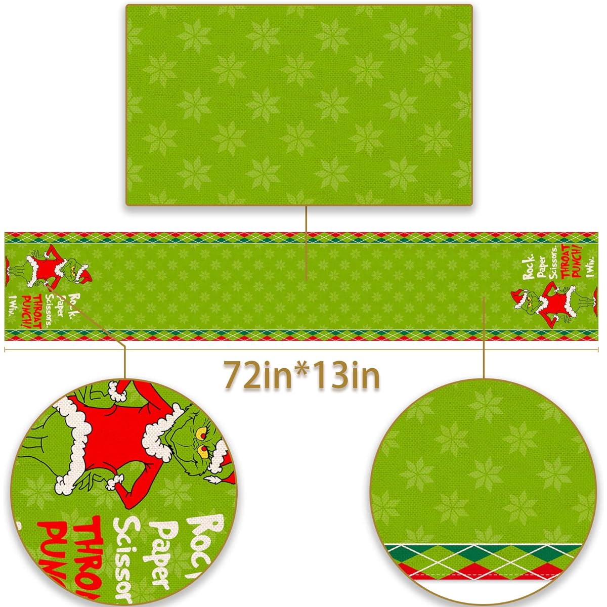 Grinchmas Table Runner Merry Christmas Buffalo Check Christmas Holiday Party Fireplace Kitchen Dining Home Decorations