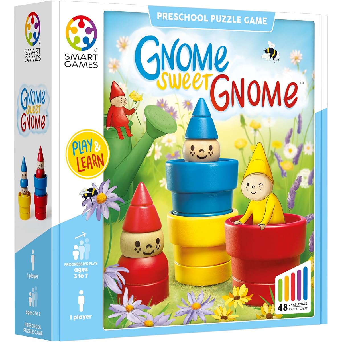 SmartGames Gnome Sweet Gnome Wooden Mystery Game for ages 3-7 with 48 challenges