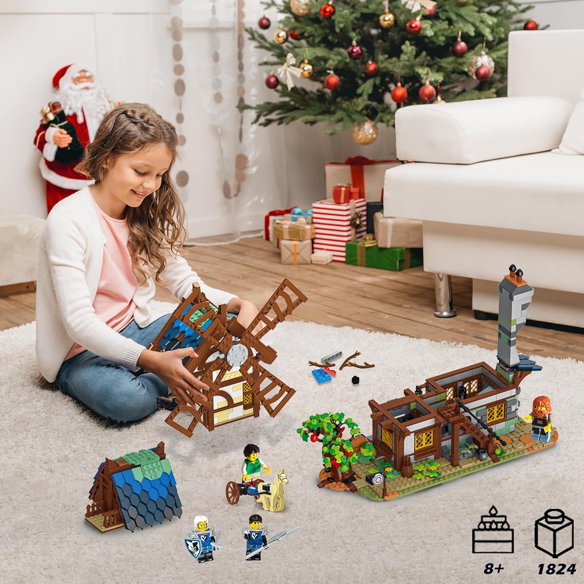 Addshiny Medieval Windmill House Building Set Model Kit 2 Tier with Removable Roof for Teen Kids Buildable Collectible Display House with Carriage Yard Home Decor Gift Idea