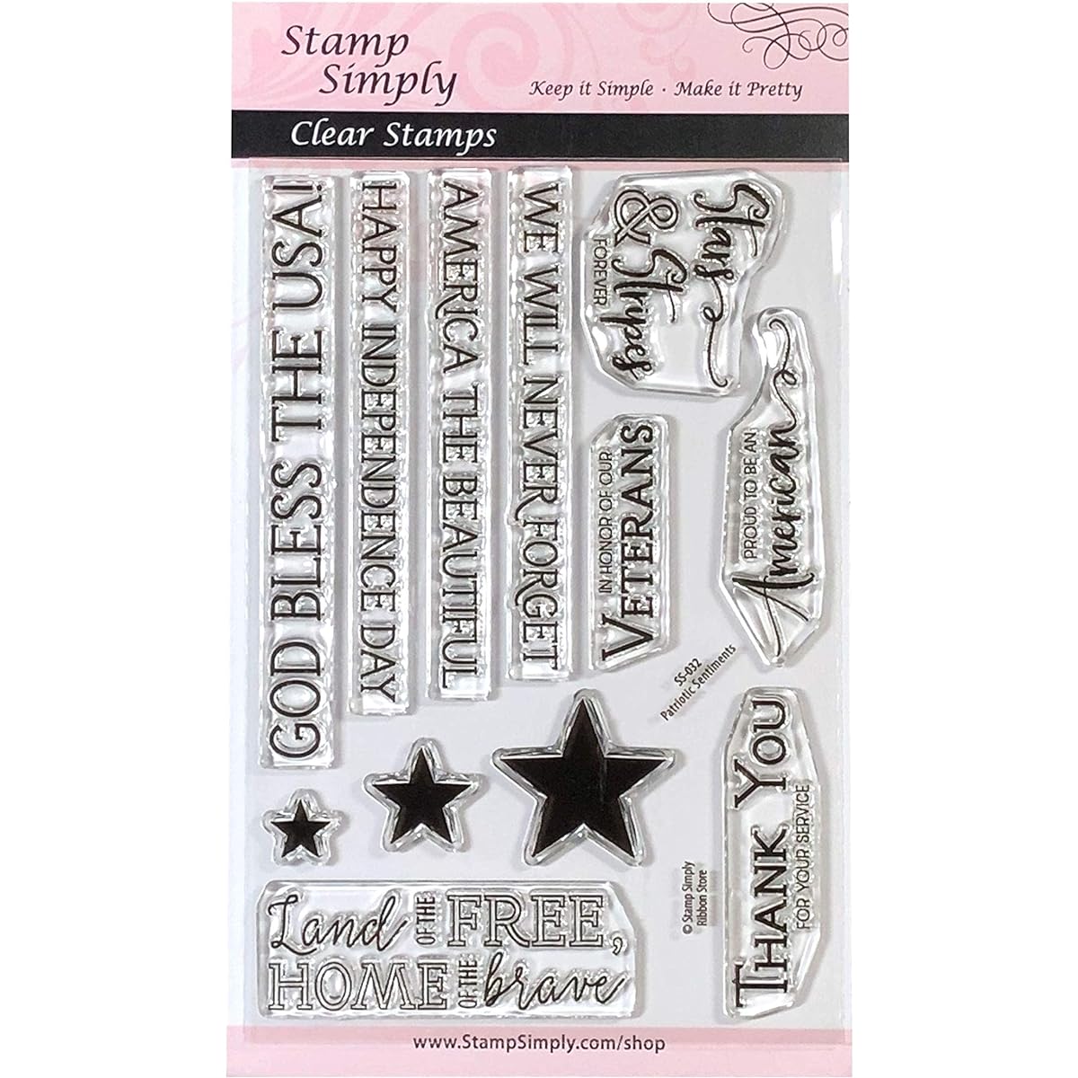 Stamp Simply Clear Patriotic American Sentiments Veterans Stars and Stripes Stamps 4x6 inch Sheets 12 Stamps
