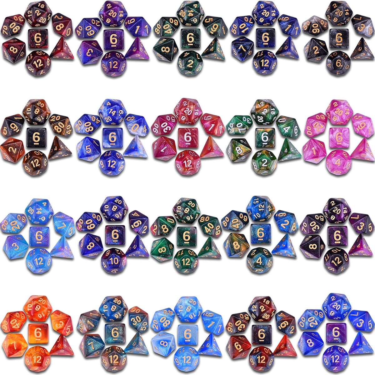 DND RPG Dice Set 20 x 7 Polyhedral Glitter Dice (140 Pieces) for Dungeons & Dragons Tabletop Role Playing Games with Large Bag