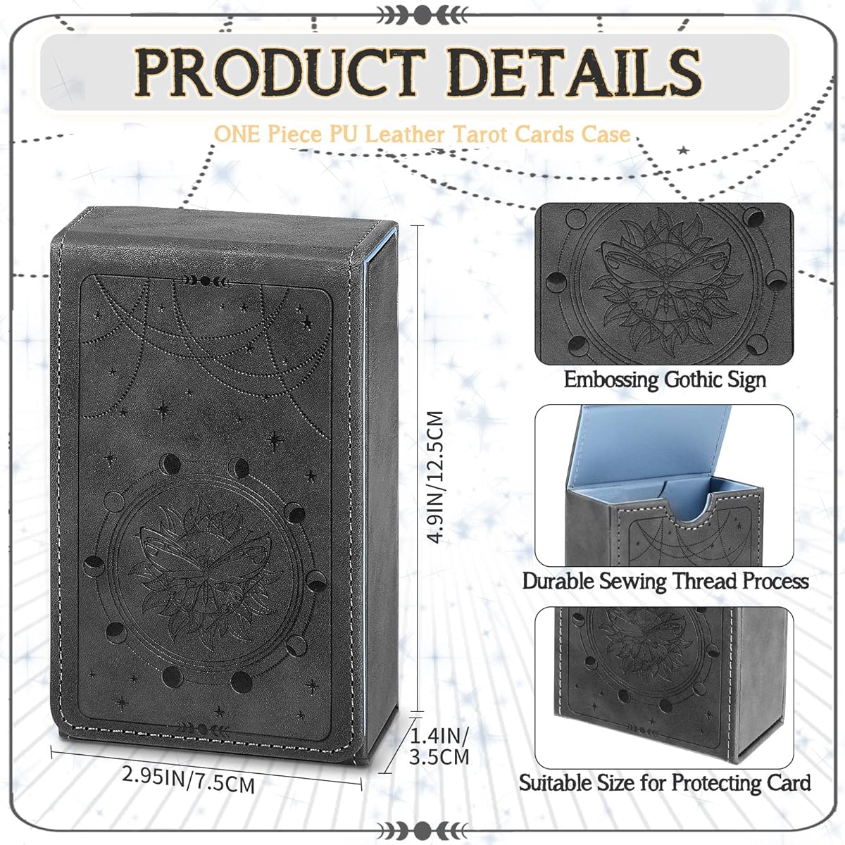 PU Leather Tarot Card Case Moon Design Playing Cards Holder Tarot Deck Protective Case Fits Most Standard Size Tarot Cards Playing Cards Gothic Oracle Cards (Star Style)